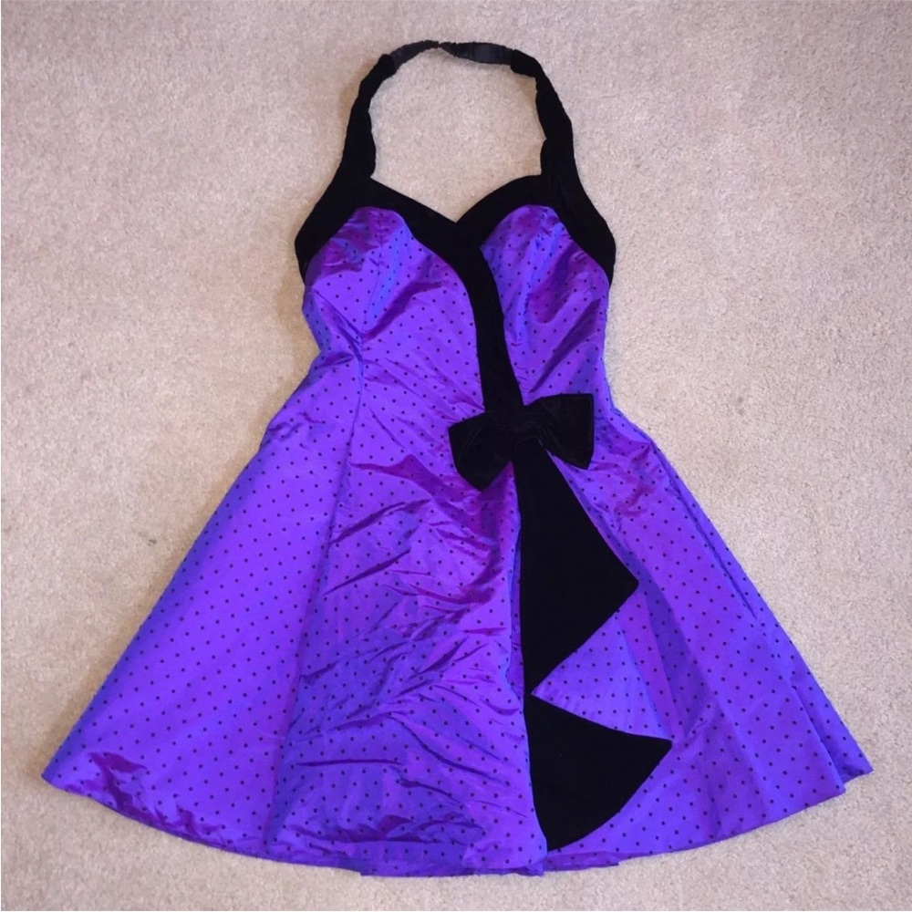Purple and Black vintage 80’s prom or party halter dress